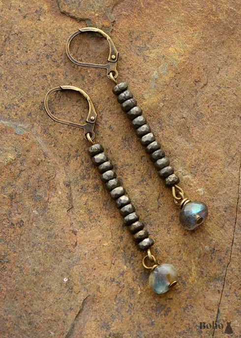 Pendientes bohemios, pendientes colgantes, labradorita azul y negra